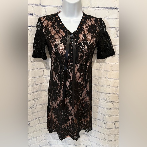 Love Tree Dresses & Skirts - Love Tree Black Lace Dress With Nude Underlay Size Small